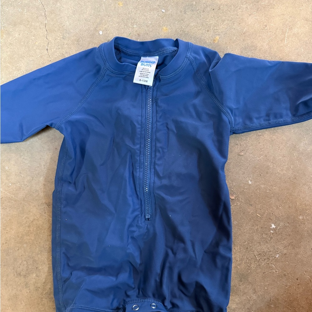 Ruffle Butts Blue Rashguard Swimwear with Long Sleeves